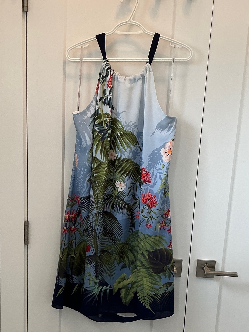 Tommy Bahama Blue Tropical Halter Midi Dress with Navy Straps